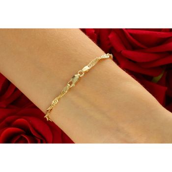 Elegancka złota bransoletka damska próby 585 w splocie Singapur, szerokość 3 mm. Długość 19 cm, waga 3,25 g, zapięcie na karabińczyk. Idealna do codziennych i eleganckich stylizacji.4.jpg